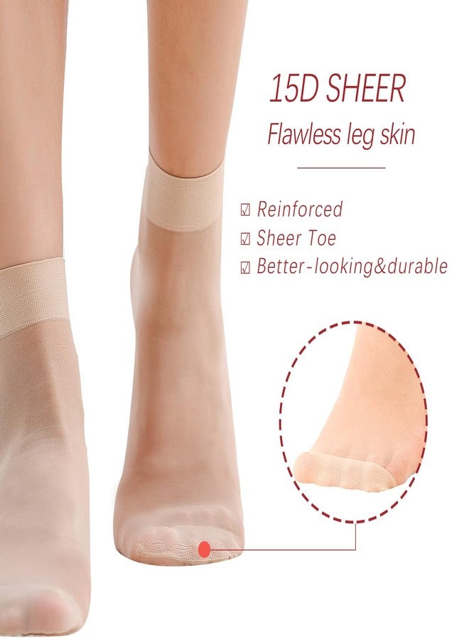 FeinYee 9(in Gift Box) Pairs Ankle Sheer Socks for Women,Premium 20Dnner pop socks in Black & Nude One Size(6B+N) - Image 3
